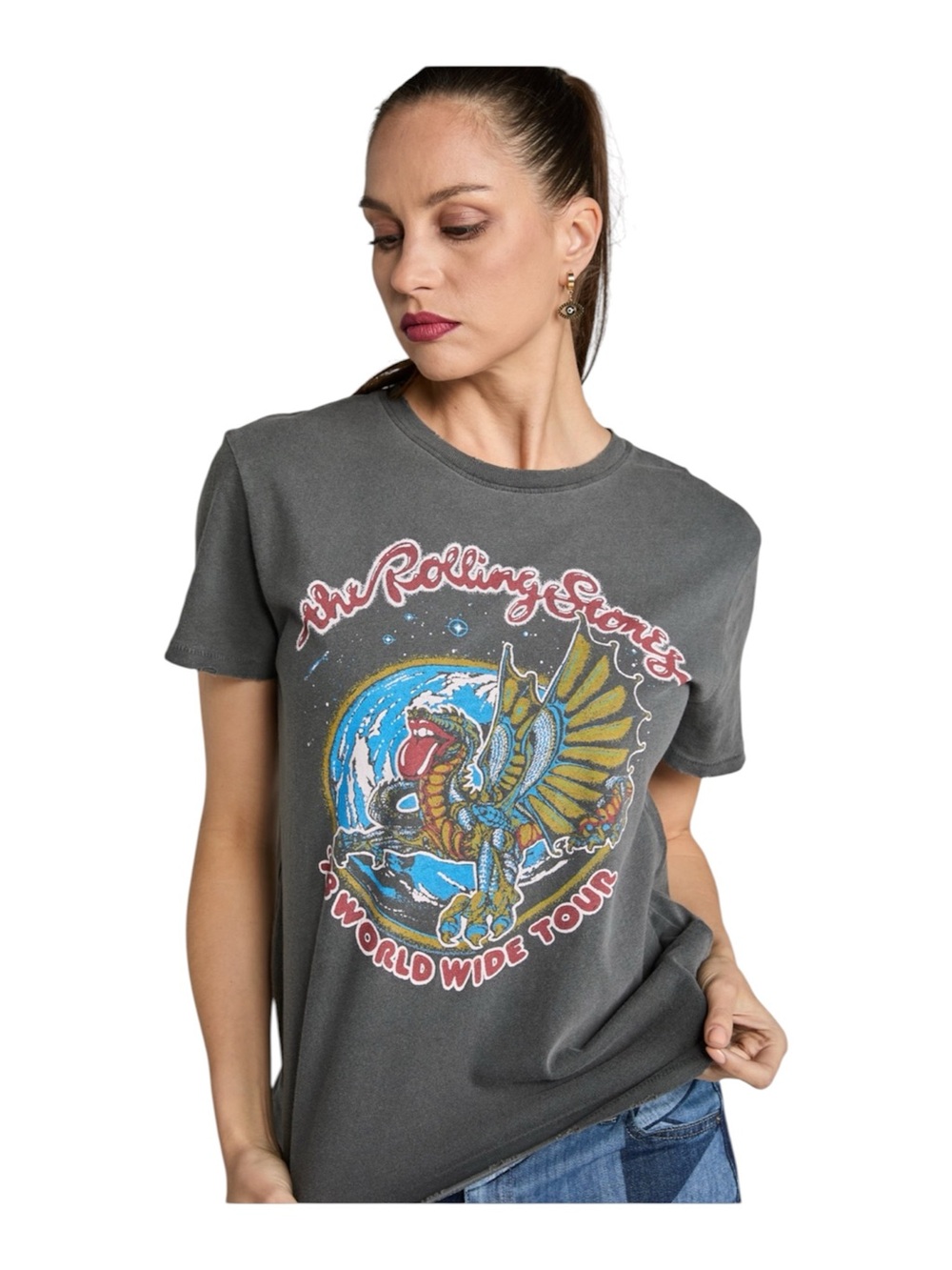 Junkfood Clothing Rolling Stones '78 World Wide Tour Vintage Tee Charcoal Cotton